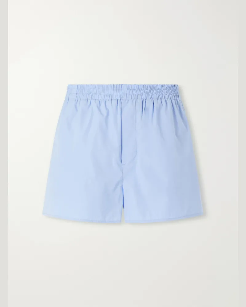 AMI Paris Straight-Leg Embroidered Cotton-Poplin Shorts Blue