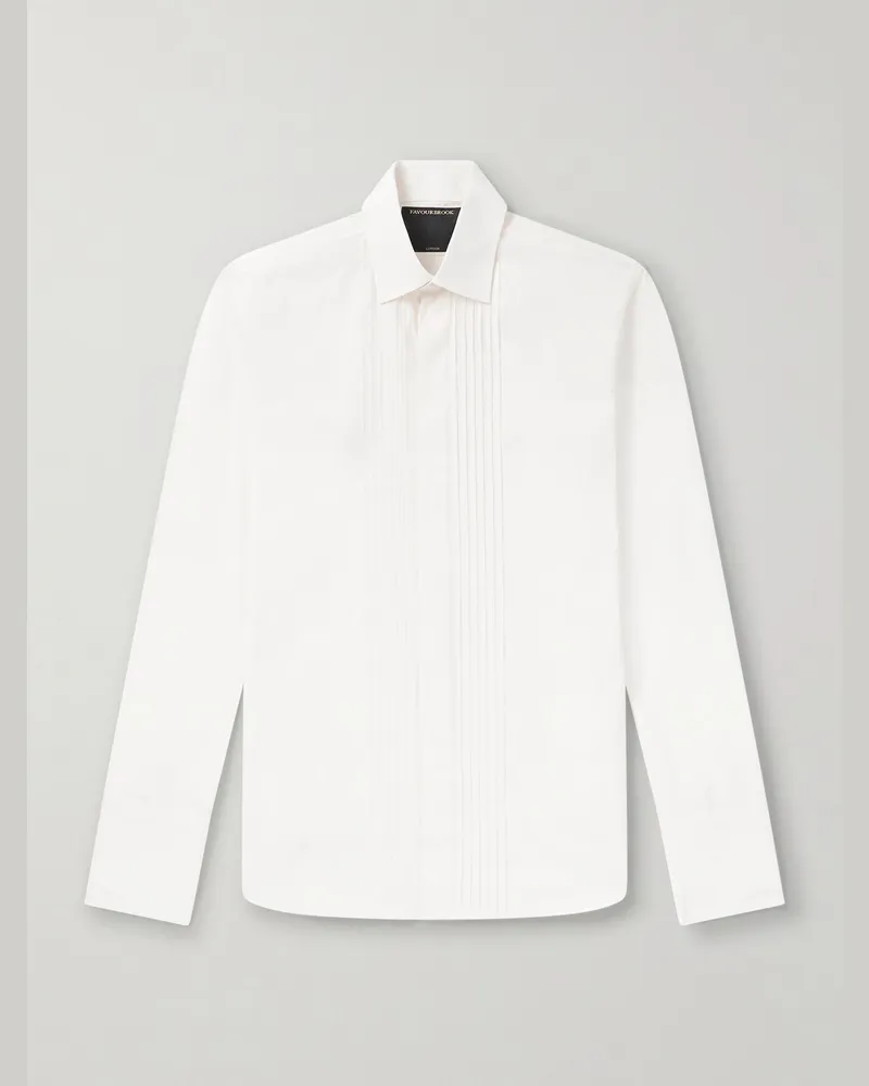 Favourbrook Classic-Collar Pintucked Cotton-Poplin Tuxedo Shirt Neutrals