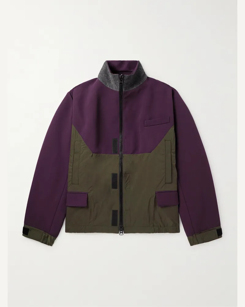 Sacai Jacke aus Jersey und Shell mit Fleecebesatz Lila