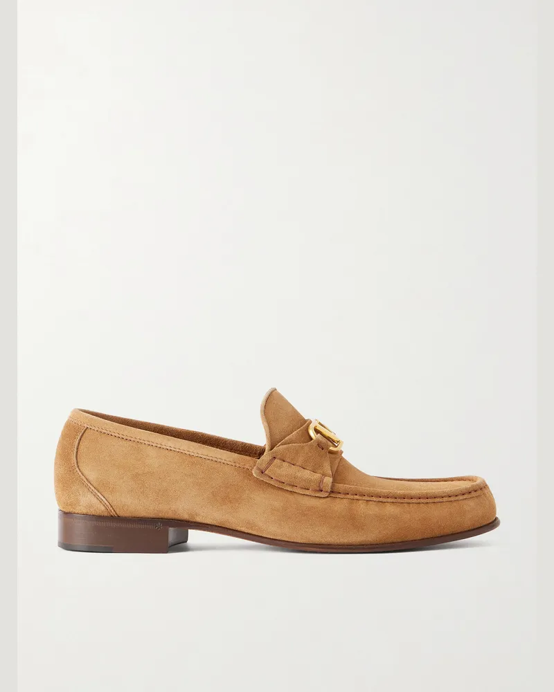 Valentino Garavani Logo-Embellished Suede Loafers Brown