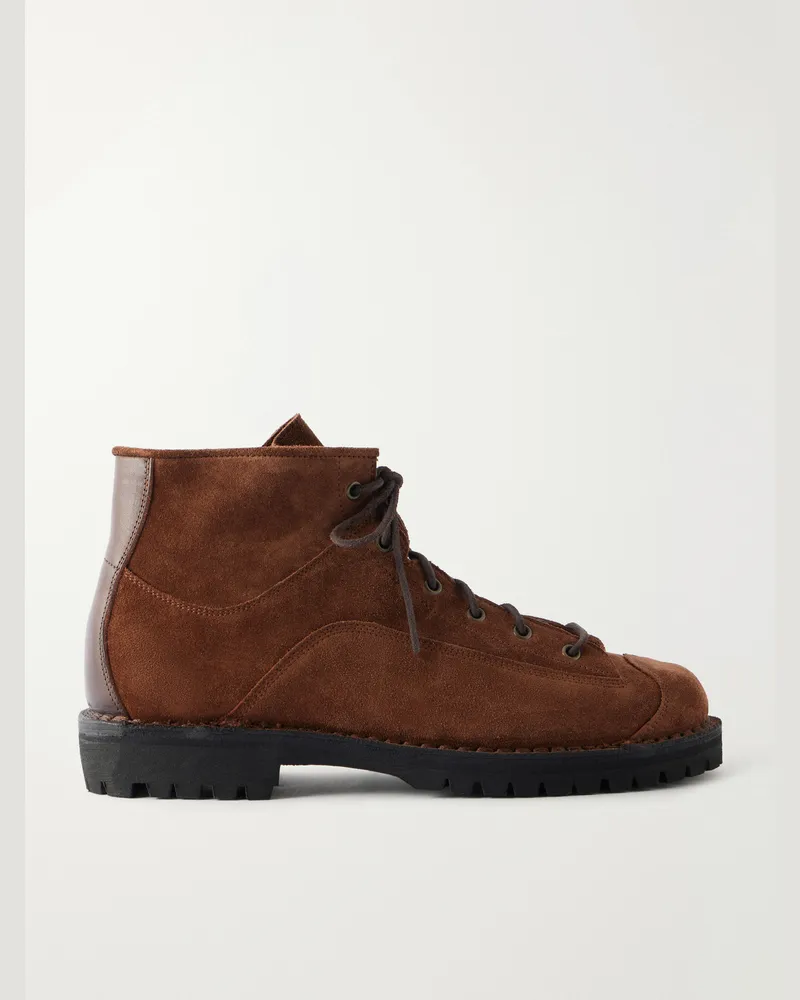 YUKETEN Saldatore Leather-Trimmed Suede Boots Brown