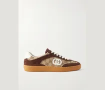 G74 Suede and Leather-Trimmed Monogrammed Canvas Sneakers