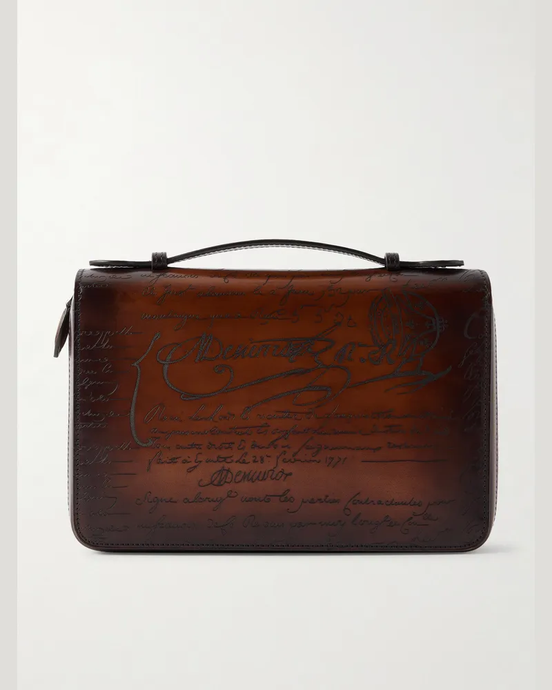 Berluti Itauba Wide Leather Messenger Bag Brown