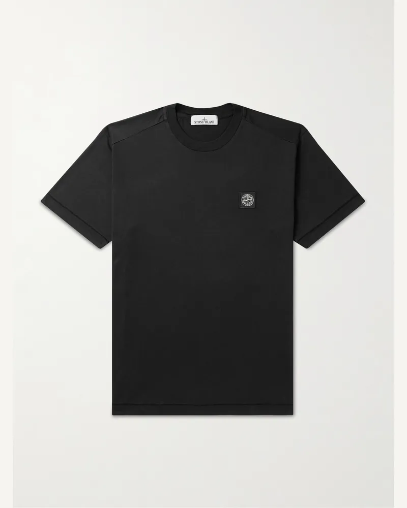 Stone Island T-Shirt aus Baumwoll-Jersey mit Logoapplikation Schwarz