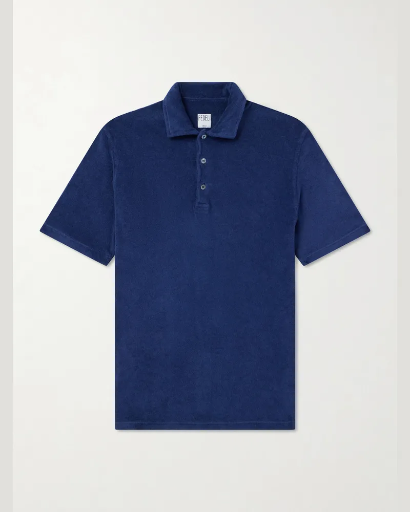 Fedeli Mondial Cotton-Terry Polo Shirt Blue