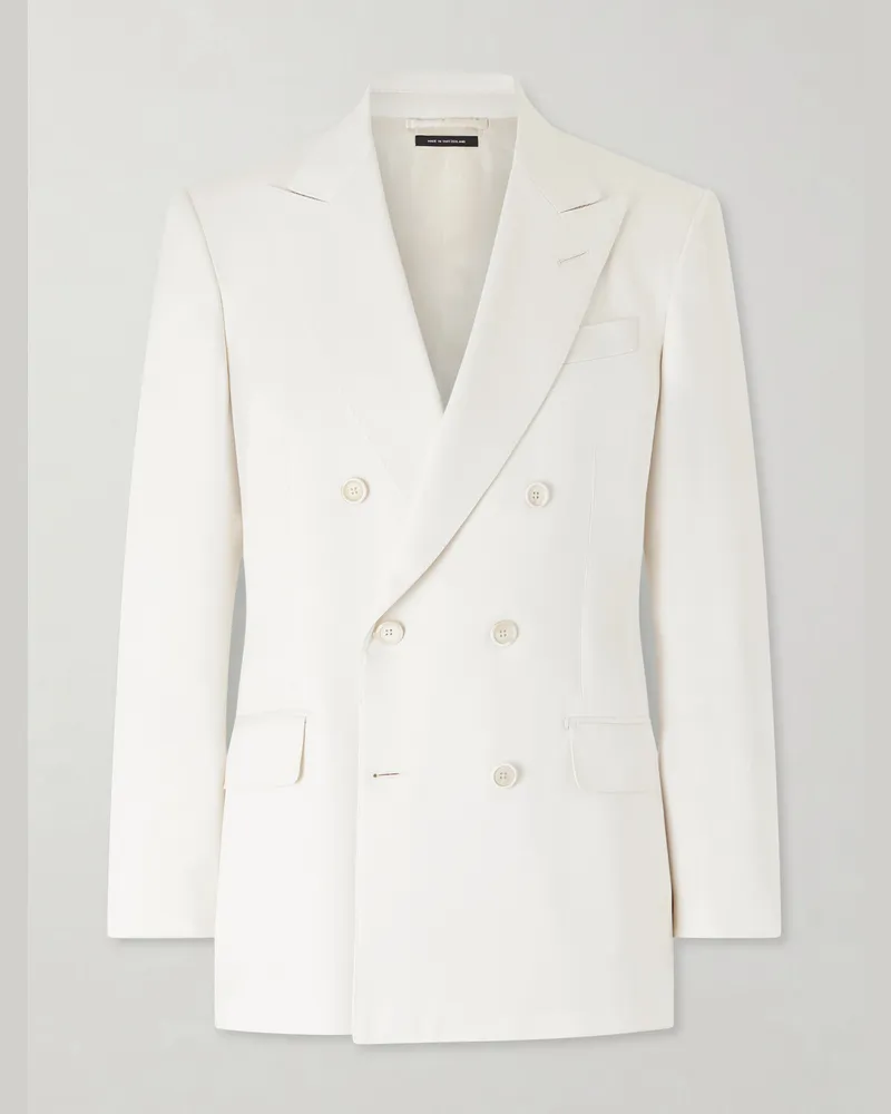 Tom Ford Double-Breasted Silk-Gabardine Blazer Neutrals