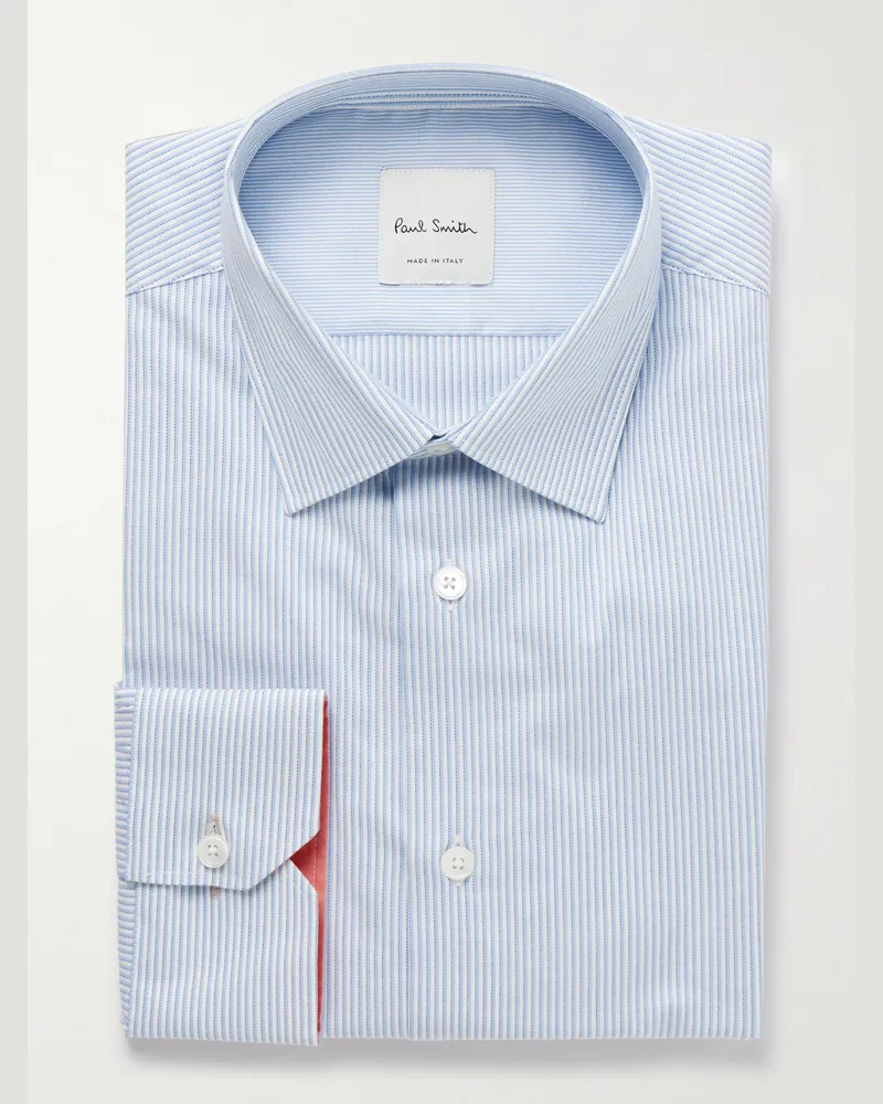 Paul Smith Schmal geschnittenes gestreiftes Hemd aus Baumwolle Blau