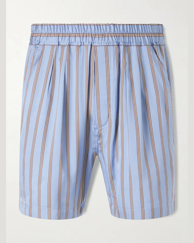 Tom Ford Straight-Leg Striped Silk-Twill Shorts Blue