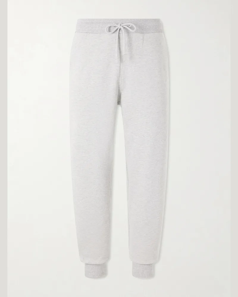 AMI Paris Logo-Embroidered Cotton-French Terry Sweatpants Gray