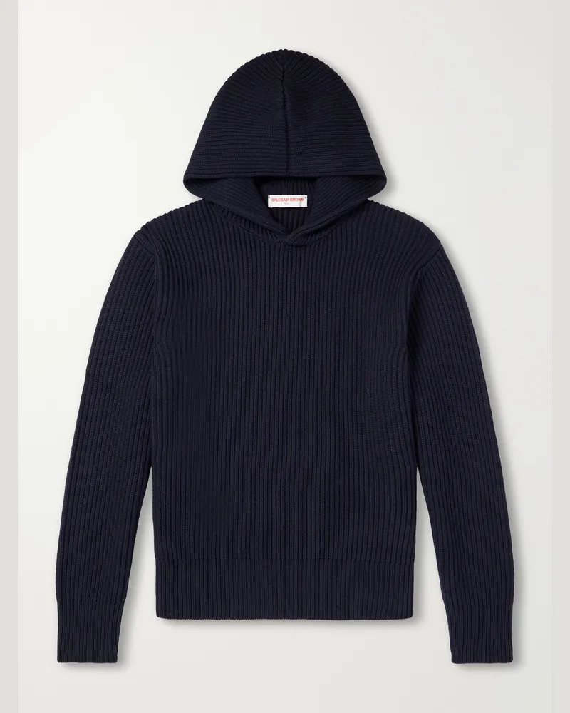 Orlebar Brown Kirk Ribbed Merino Wool Hoodie Blue