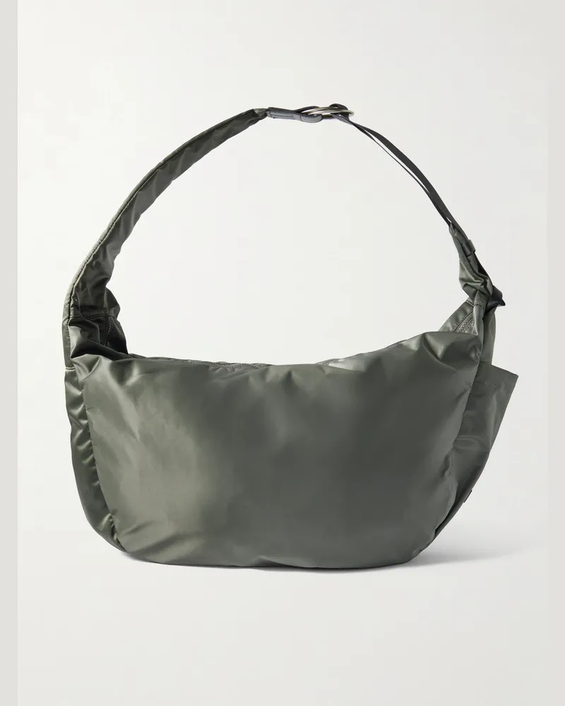 MASTER PIECE Ark Leather-Trimmed Nylon Shoulder Bag Green