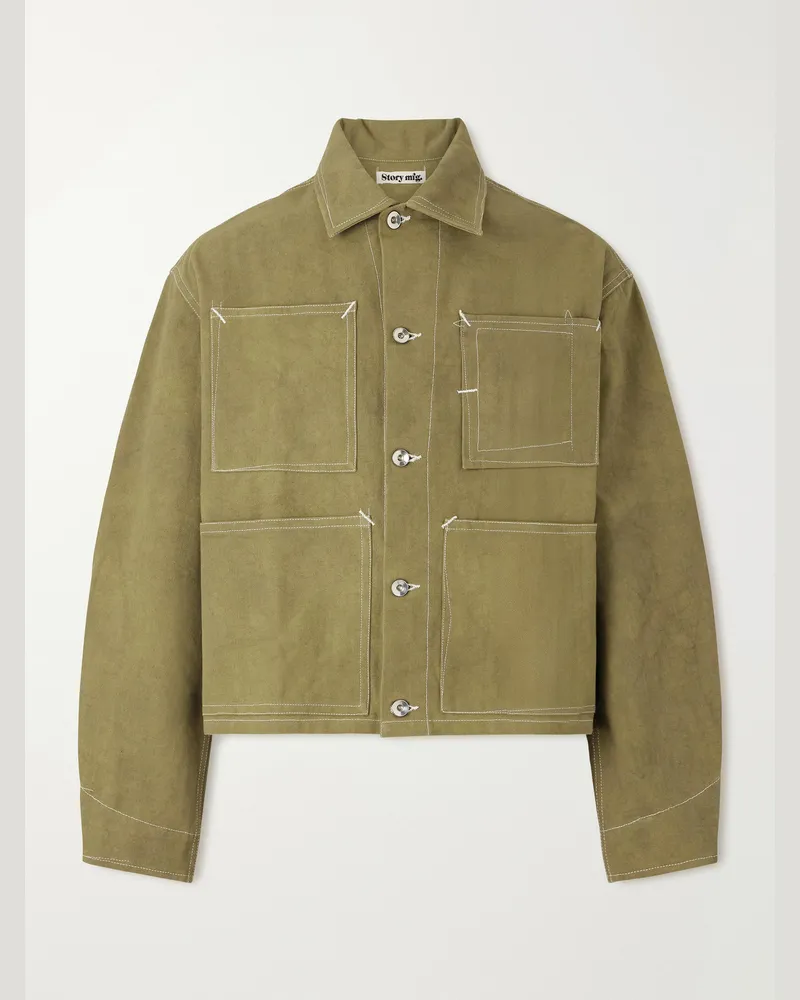 STORY mfg. Post Cropped Cotton-Canvas Jacket Green