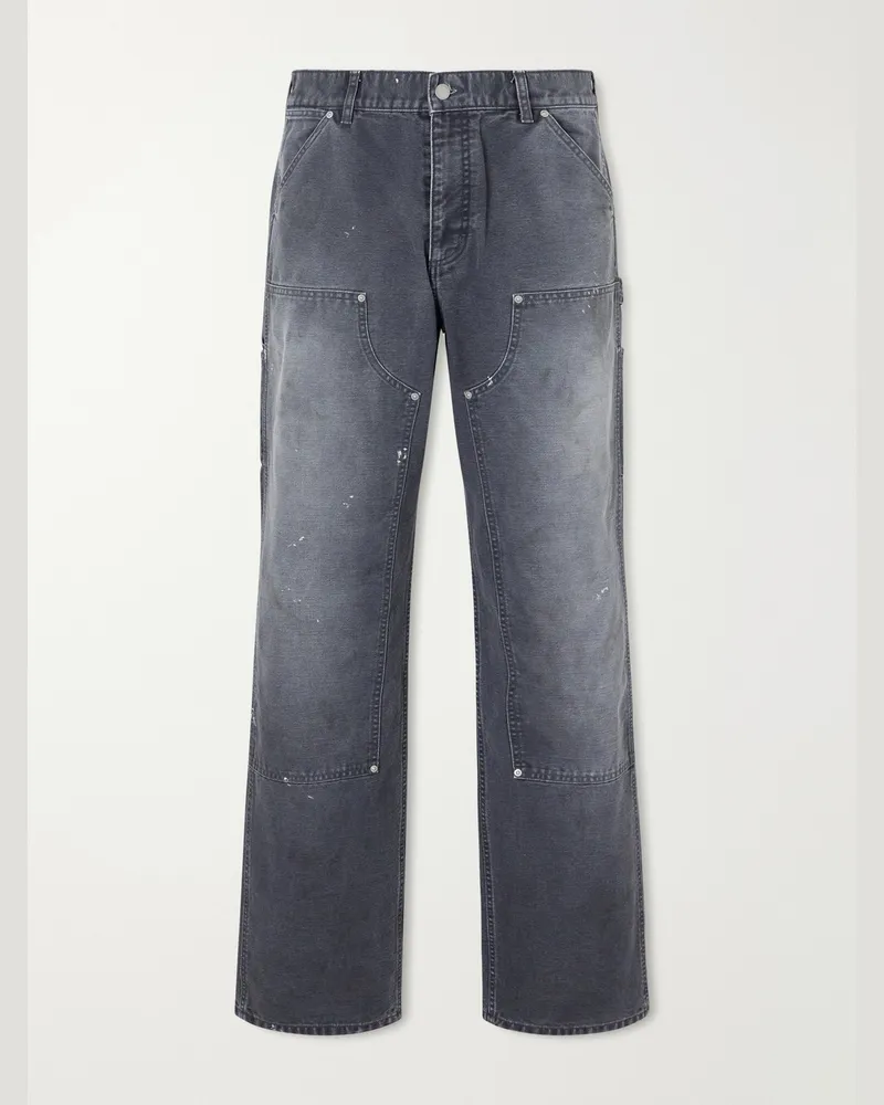 John Elliott + Co Desert Snow Straight-Leg Paint-Splattered Cotton-Canvas Trousers Gray