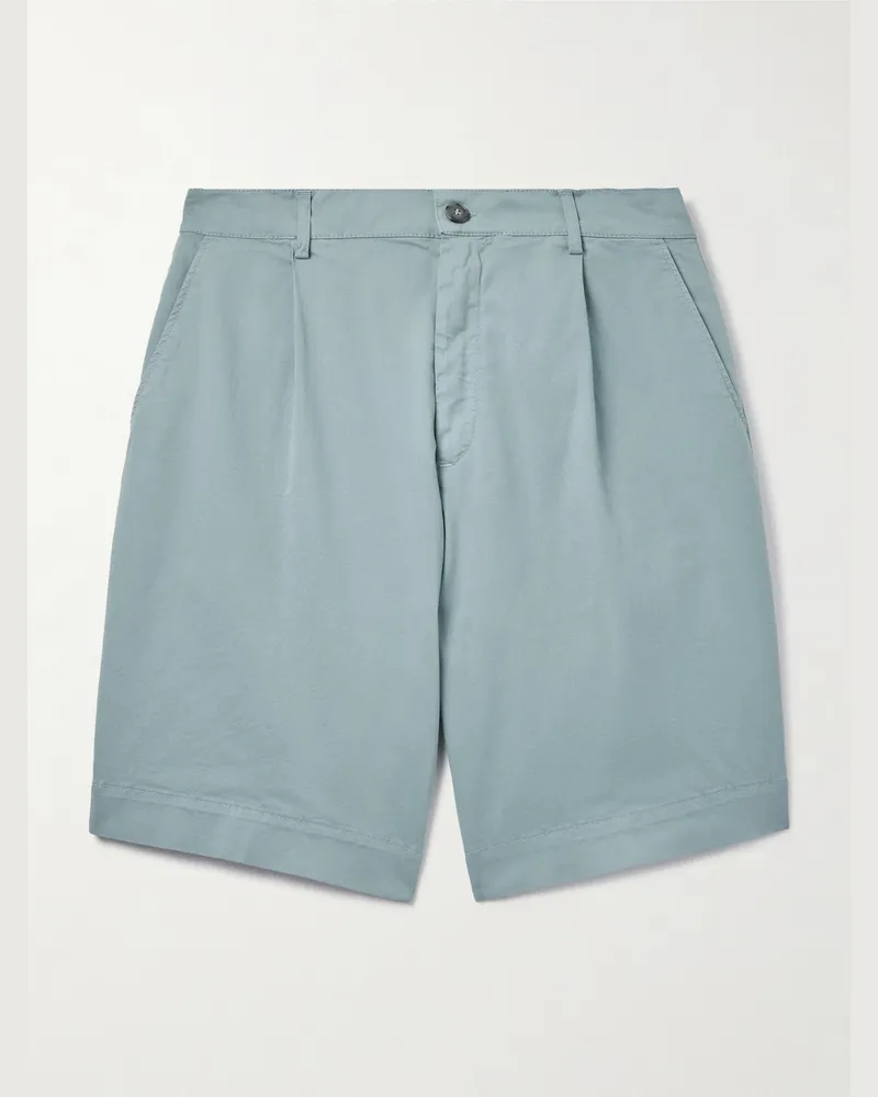 Canali Gerade geschnittene Shorts aus Twill aus einer Baumwollmischung mit Falten Blau