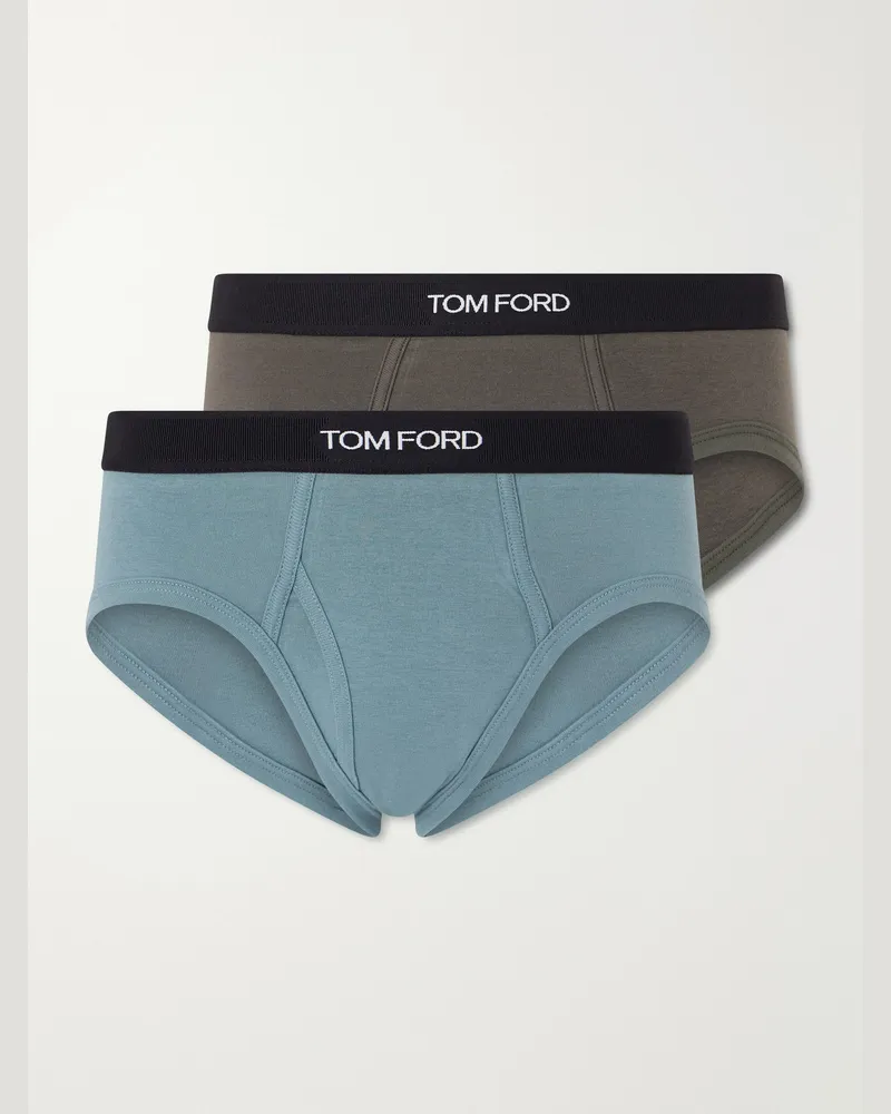 Tom Ford Two-Pack Stretch-Cotton Briefs Blue