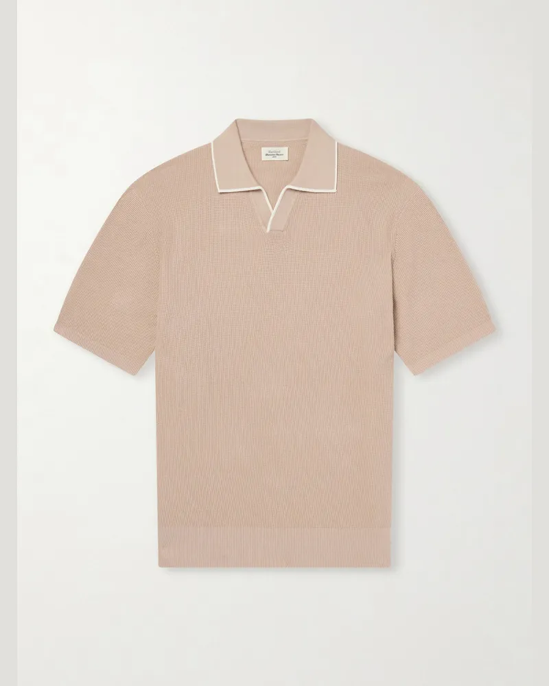 Hartford Open-Collar Cotton-Piqué Polo Shirt Neutrals