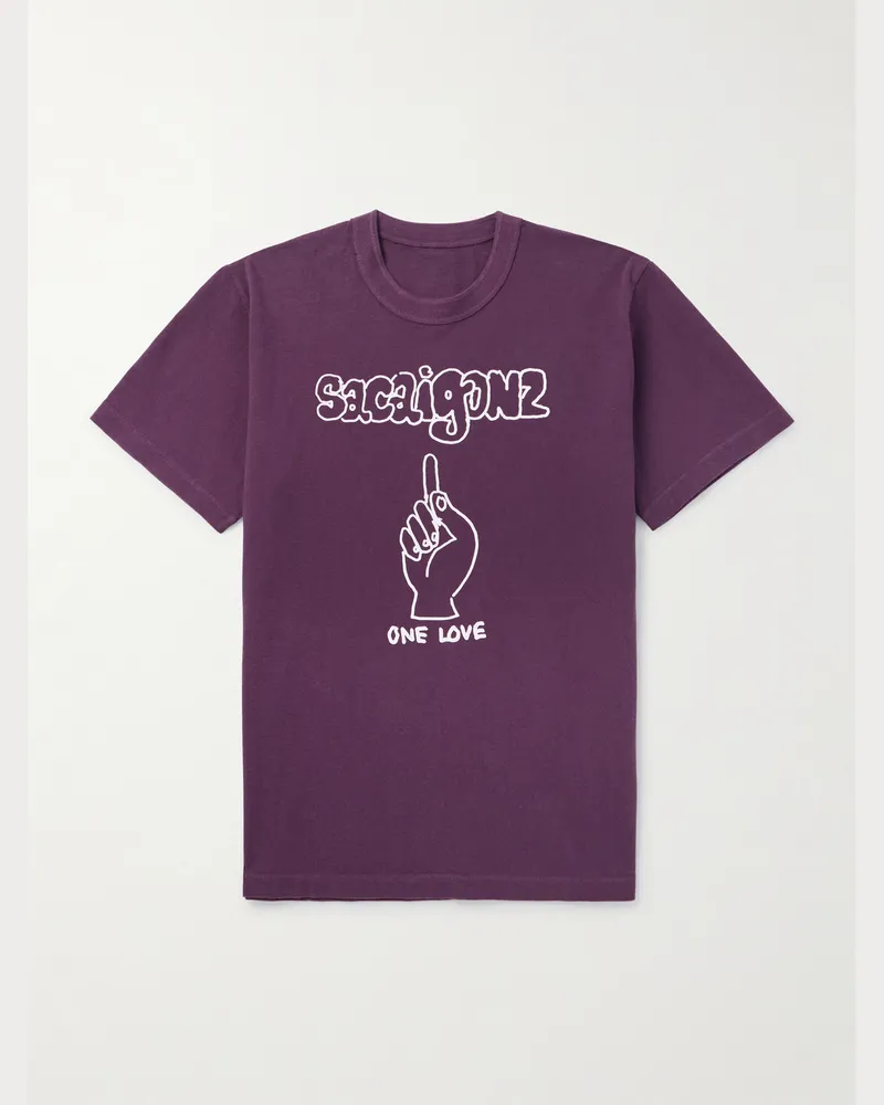Sacai Gonz One Love T-Shirt aus Baumwoll-Jersey mit Print Lila
