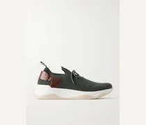 Shadow Leather-Trimmed Stretch-Knit Sneakers