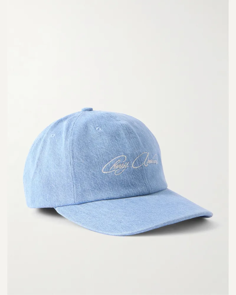 Cherry Los Angeles Logo-Embroidered Appliquéd Denim Cap Blue