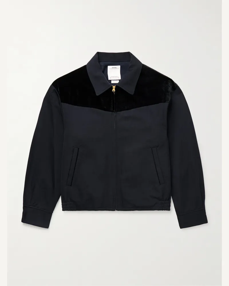 Visvim Mayfield Bomberjacke aus einer Woll-Leinenmischung mit Veloursbesatz Blau