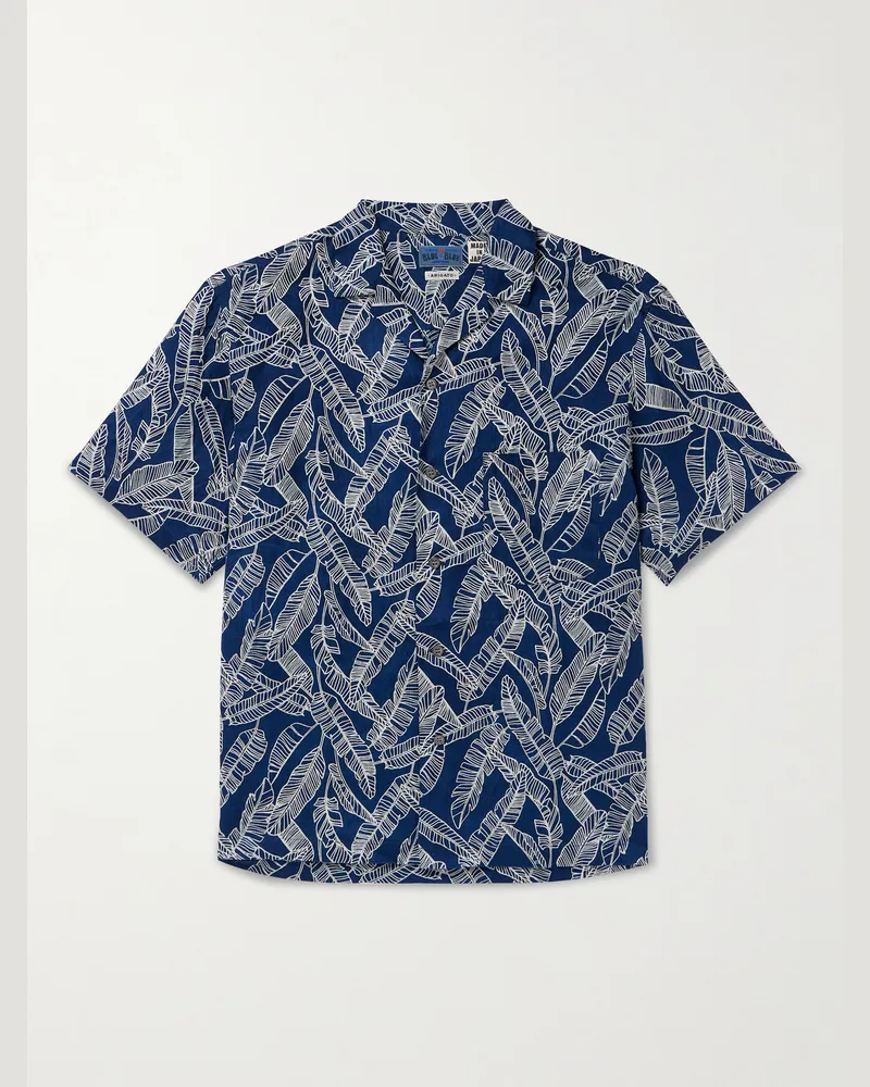 Blue Blue Japan Hemd aus bedrucktem Leinen mit Reverskragen in Indigo-Färbung Blau