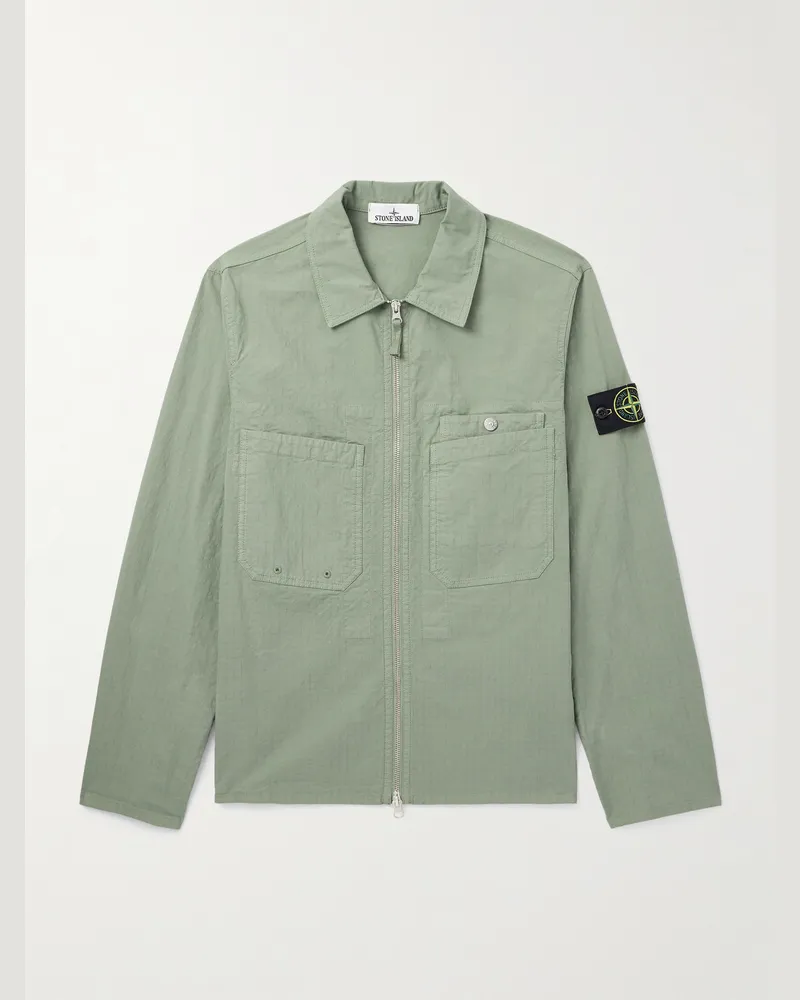 Stone Island Hemdjacke aus Ripstop aus einer Baumwollmischung mit Logodetail Grün