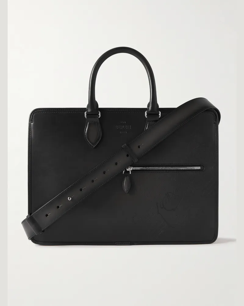 Berluti 1 Jour Neo Scritto Venezia Leather Briefcase Black