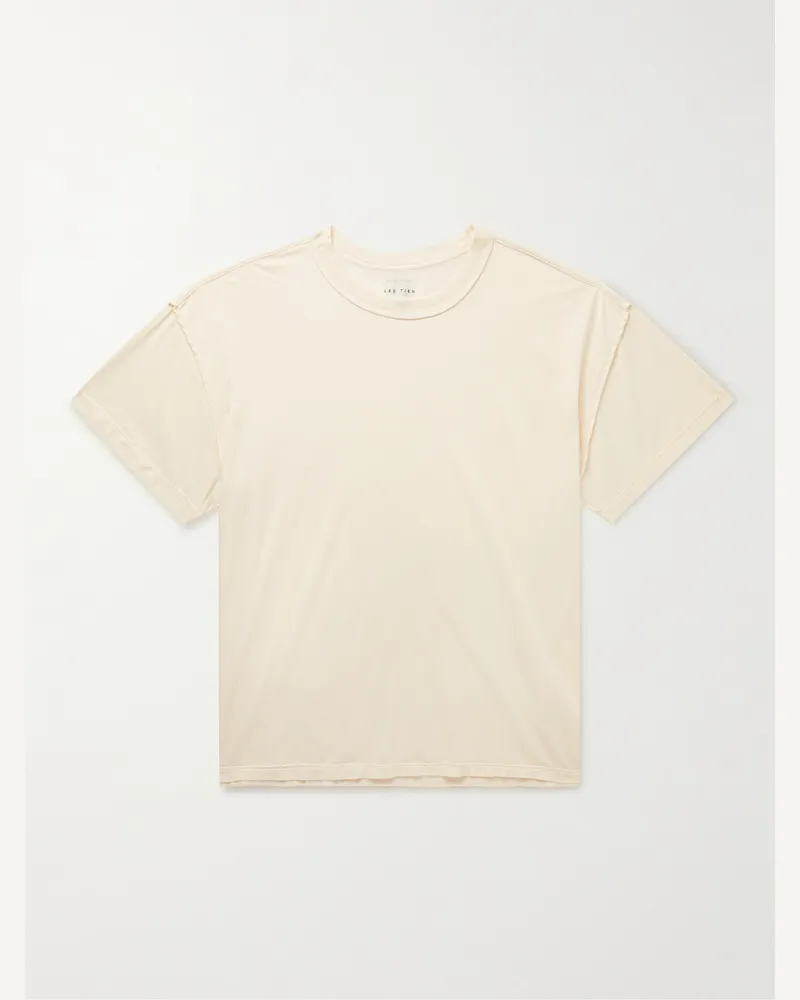 LES TIEN Inside Out Garment-Dyed Combed Cotton-Jersey T-Shirt Neutrals