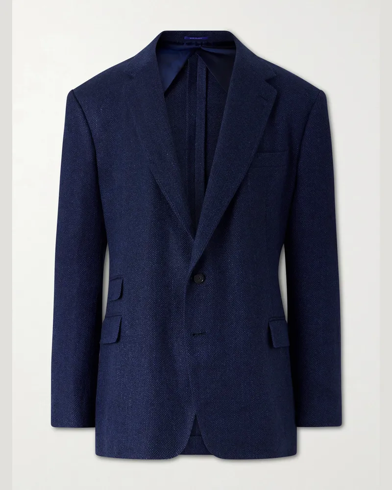 Ralph Lauren Herringbone Cotton, Silk and Linen-Blend Blazer Blue
