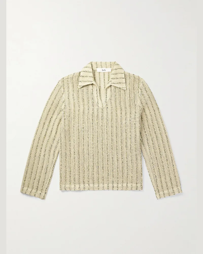 Séfr Marquis Oversized-Pullover aus Lochstrick mit Bouclé-Streifen und Polokragen Neutral