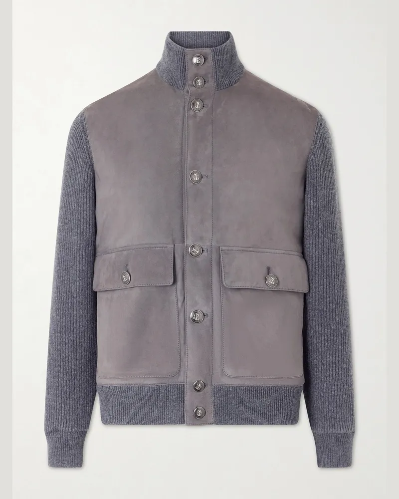 Brunello Cucinelli Suede and Knitted Cashmere Jacket Gray