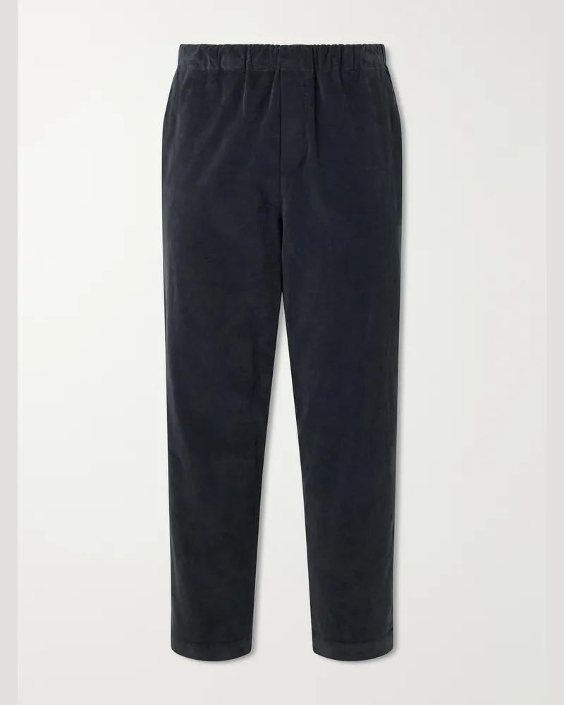 BARENA Straight-Leg Garment-Dyed Stretch Cotton-Moleskin Trousers Blue
