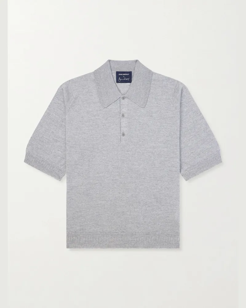 John Smedley Bill Nighy Merino Wool Polo Shirt Gray