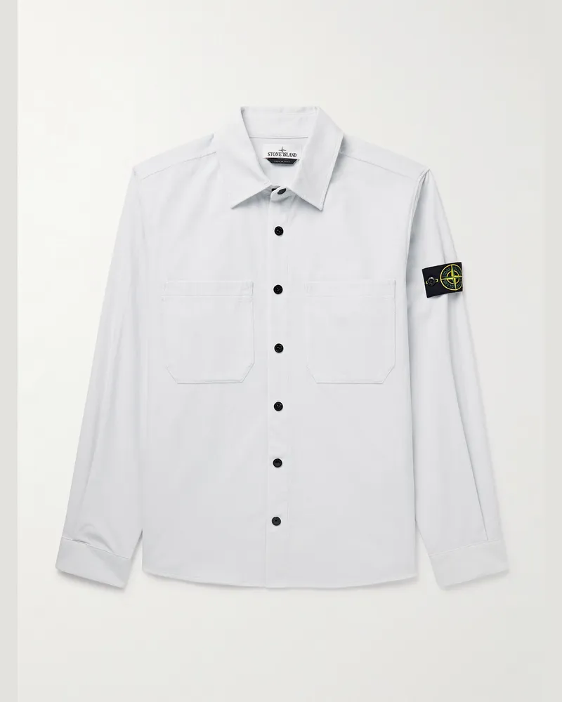 Stone Island Hemd aus „Micro Corduroy“-Material aus Baumwolle mit Logoapplikation Blau