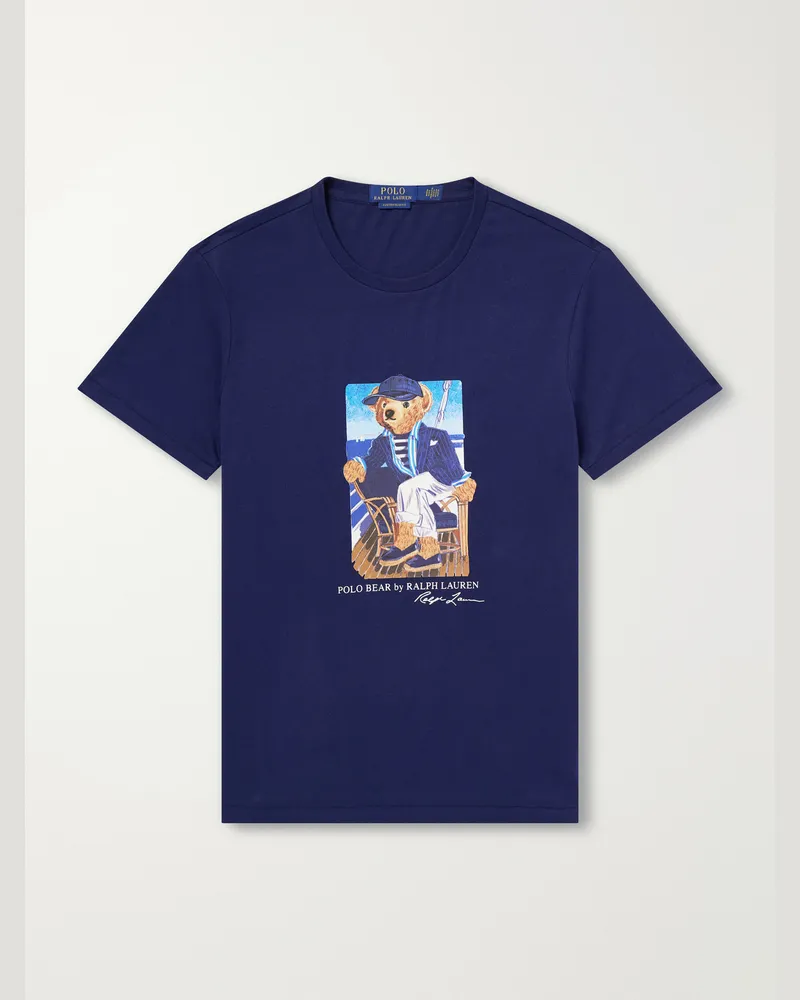 Ralph Lauren Logo-Print Cotton-Jersey T-Shirt Blue