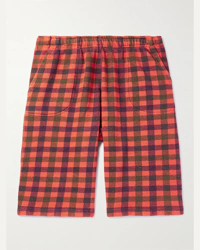 ERL Gerade geschnittene Shorts aus kariertem Baumwoll-Jersey in Distressed-Optik Rot