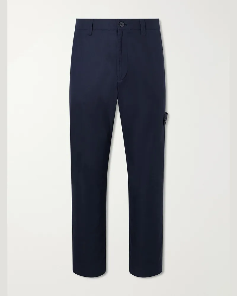 Stone Island GHOST Straight-Leg Cotton-Canvas Trousers Blue
