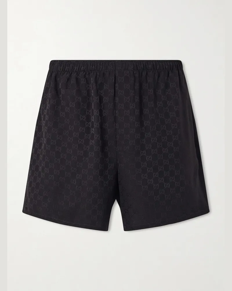 Gucci Straight-Leg Logo-Jacquard Silk Shorts Black