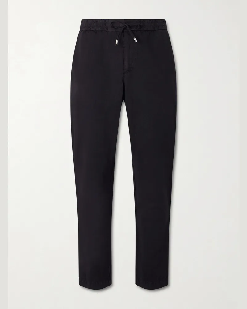 MR P. Gerade geschnittene Hose aus Twill aus einer Baumwoll-Leinenmischung mit Kordelzugbund Schwarz
