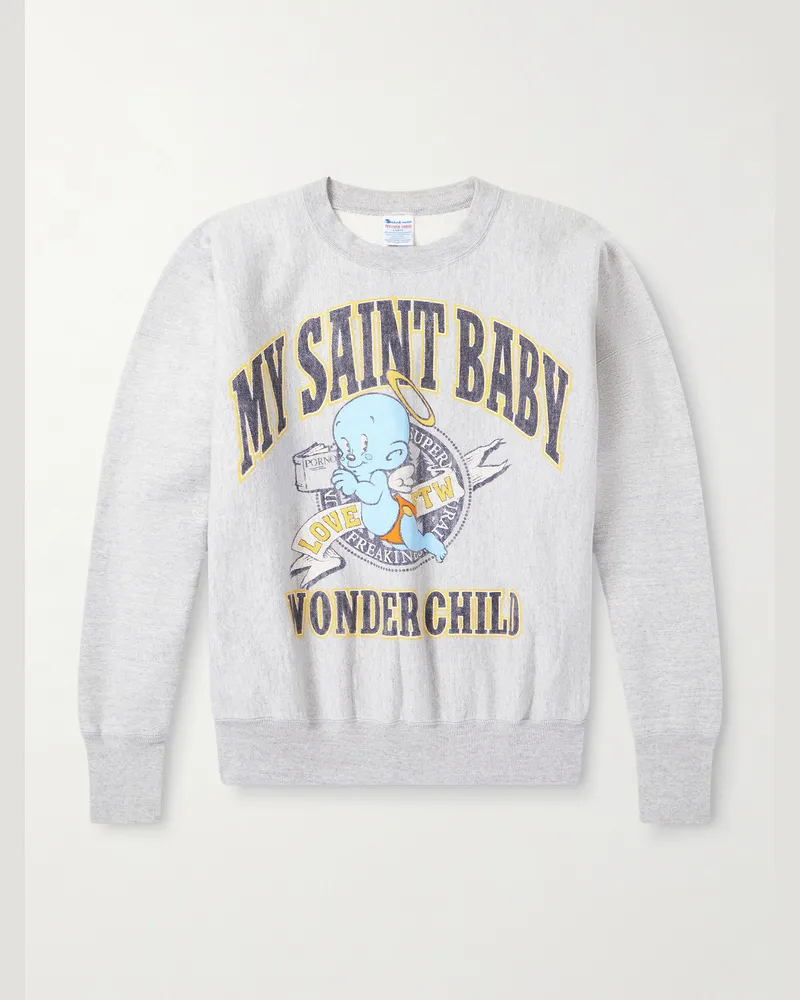 SAINT MXXXXXX Printed Cotton-Blend Jersey Sweatshirt Gray