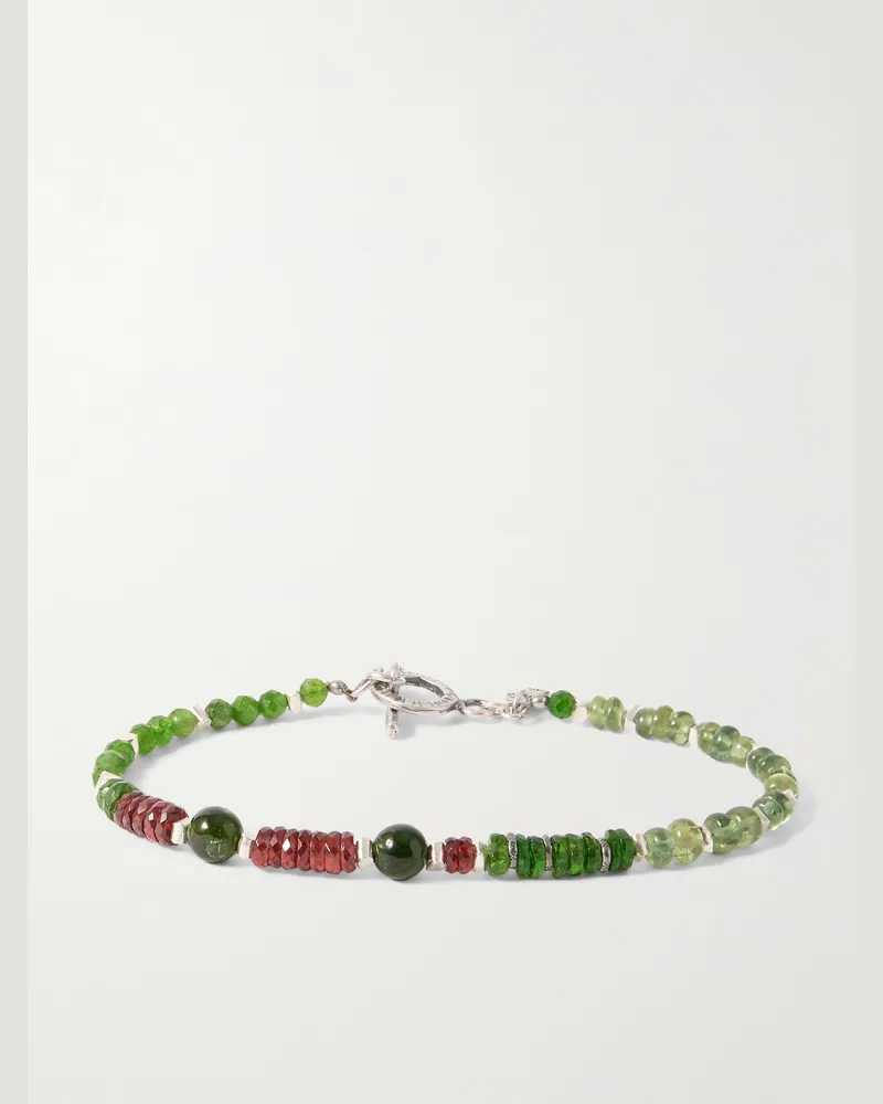 Peyote Bird Ocala Armband aus Sterlingsilber mit Zierperlen aus mehreren Steinen Grün