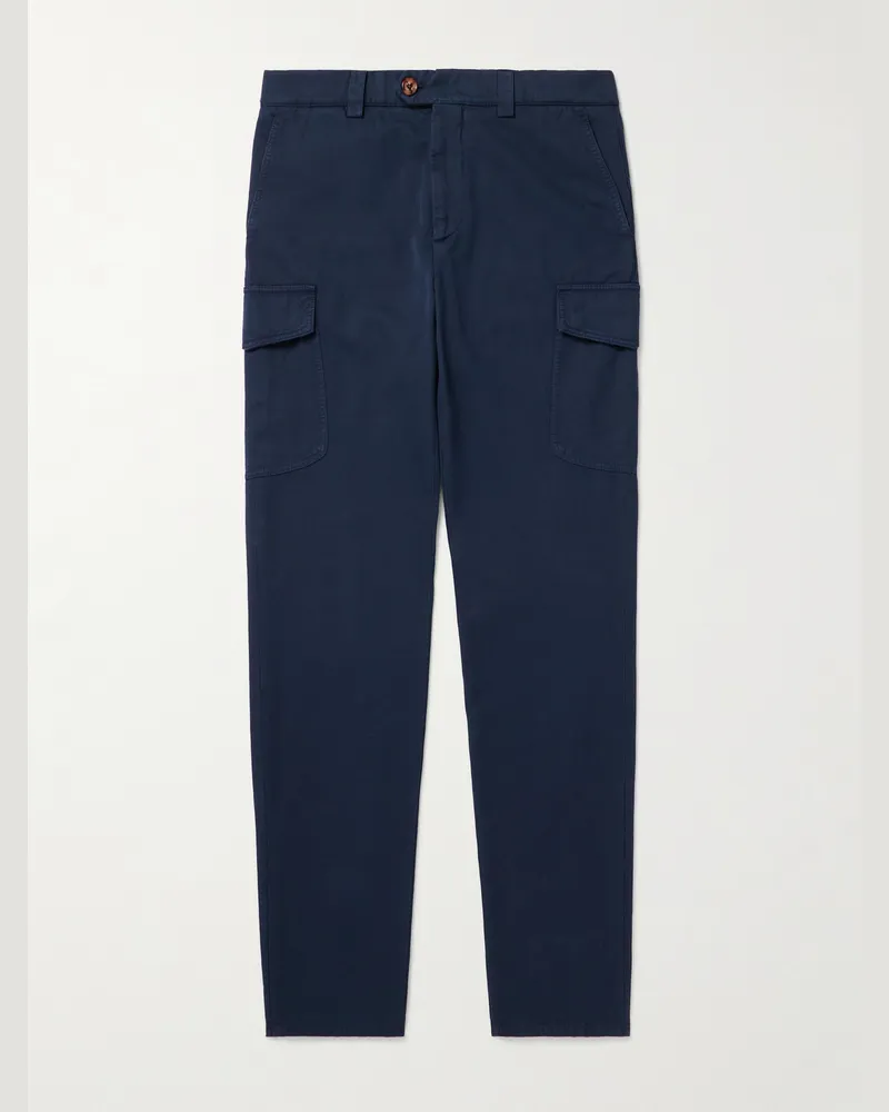 Brunello Cucinelli Gerade geschnittene Cargohose aus Baumwollgabardine Blau
