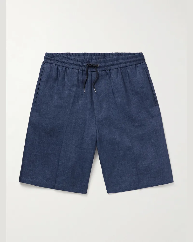 Paul Smith Gerade geschnittene Shorts aus Leinen mit Kordelzugbund Blau