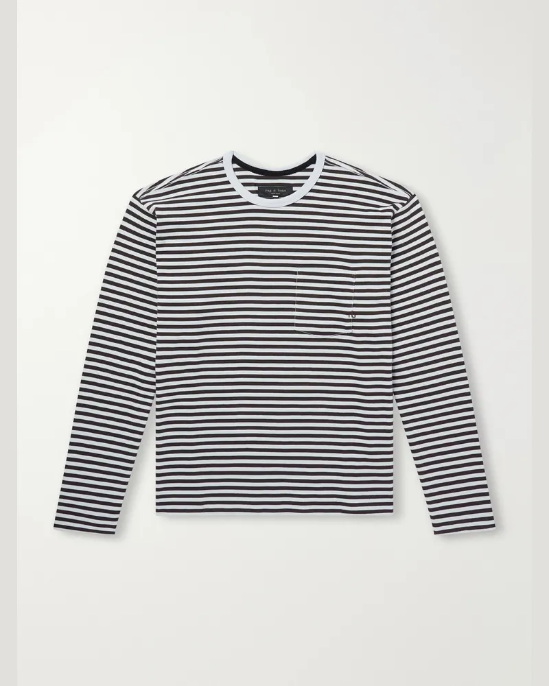 Rag & Bone Striped Cotton-Jersey T-Shirt Blue