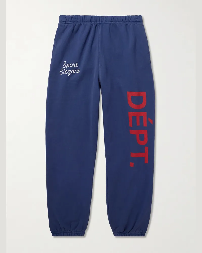 GALLERY DEPT. Team Dept Tapered Embroidered Printed Cotton-Jersey Sweatpants Blue