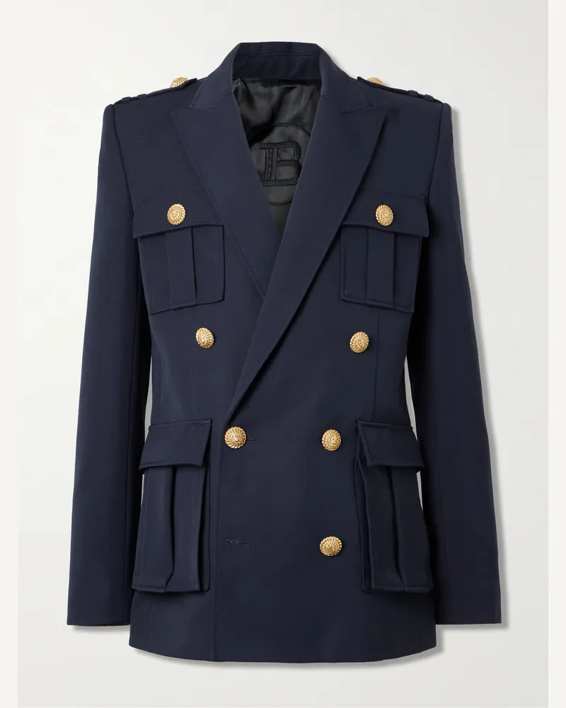 Balmain Doppelreihiges Sakko aus Woll-Canvas Blau