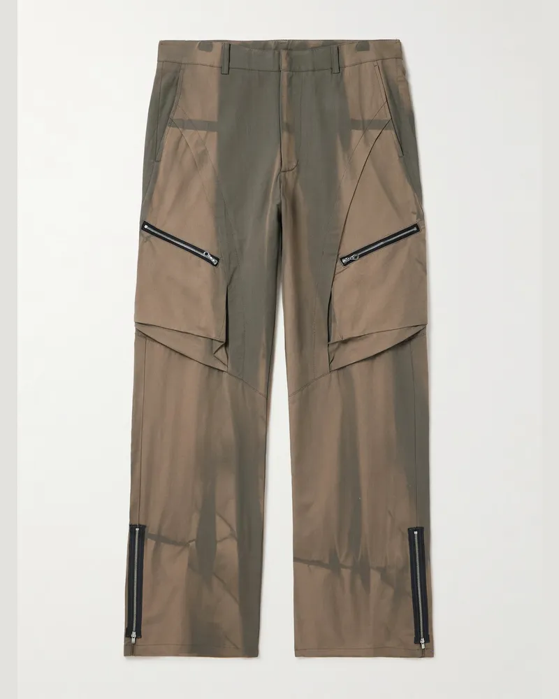 JiyongKim Gerade geschnittene Hose aus sonnengebleichtem Twill aus einer Baumwollmischung mit Reißverschlüssen Grün