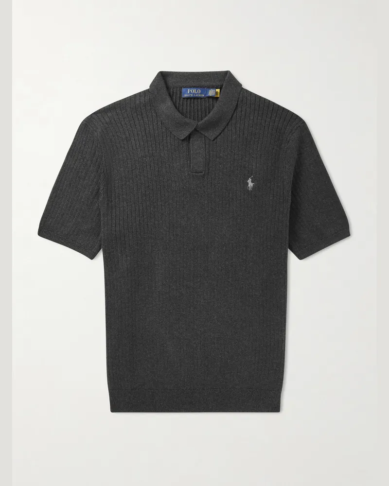 Ralph Lauren Polohemd aus Baumwolle in Rippstrick mit Logostickerei Grau