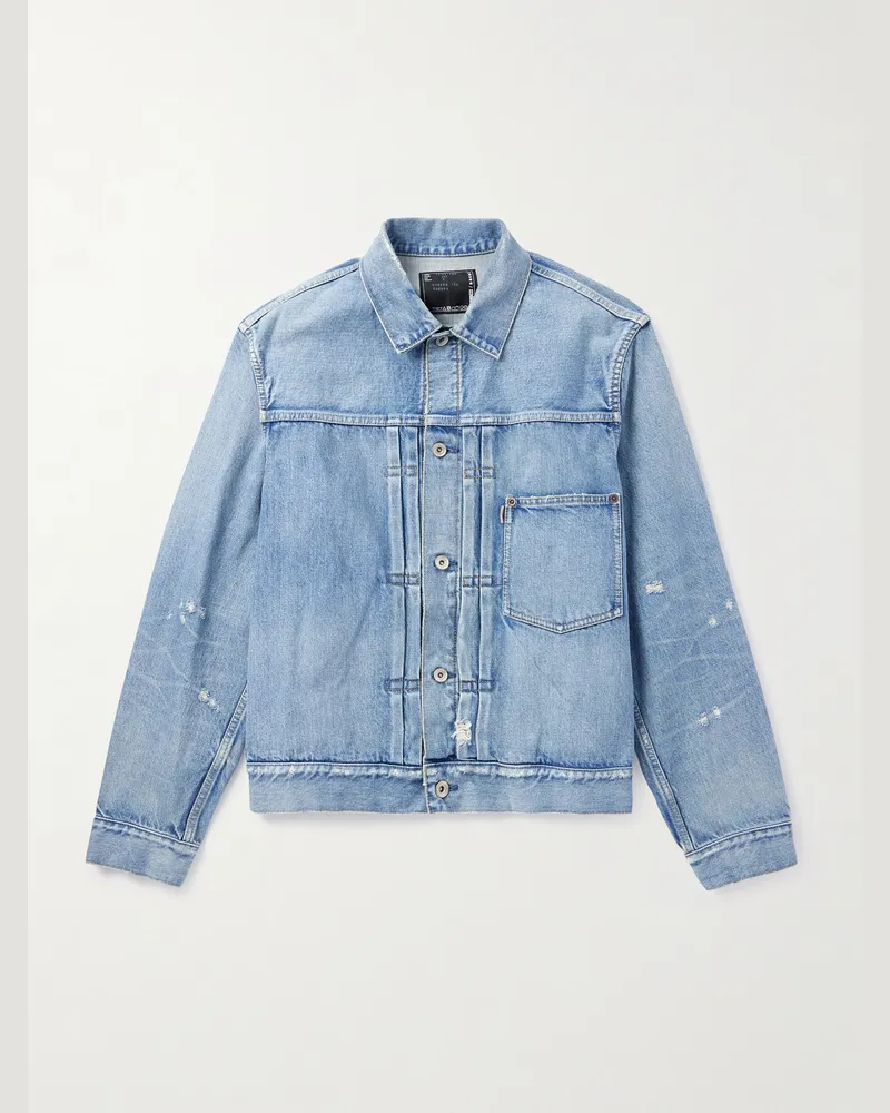 Sacai BEYONDEXX Jeansjacke in Distressed-Optik Blau