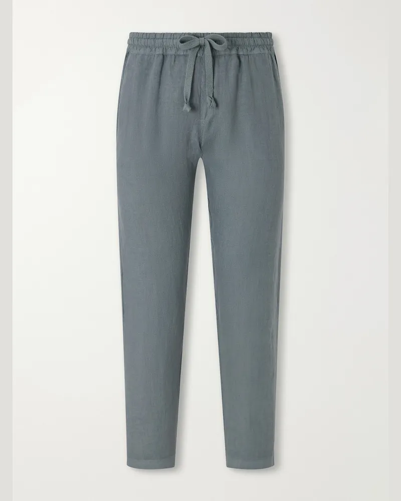 Fedeli Straight-Leg Linen Drawstring Trousers Gray